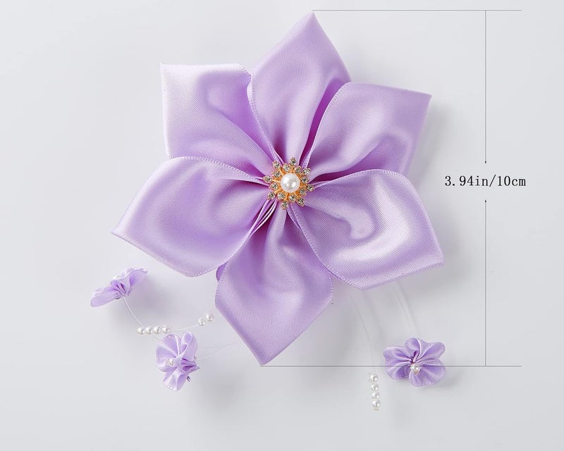 Fancheer Purple Flower Hair Clip with Clip On Earrings for Women Halloween Costume Accessories Headpiece for Isabella - Image 2